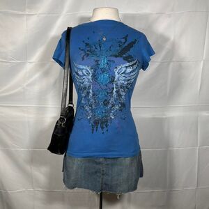 Pink-rose Women's Blue and White Shirt